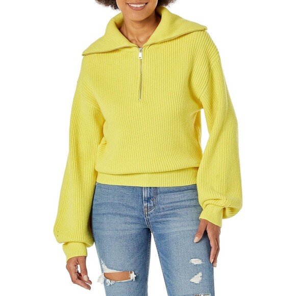 STEVE MADDEN Rowan Pullover S Ribbed Quarter Zip Sulphur Spring Yellow NWT B68 - Picture 1 of 6
